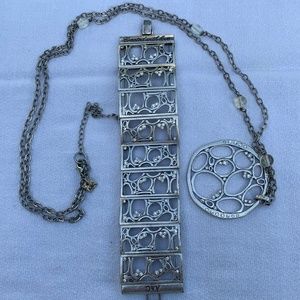 A&C Silver Metal & Crystal Necklace & Bracelet